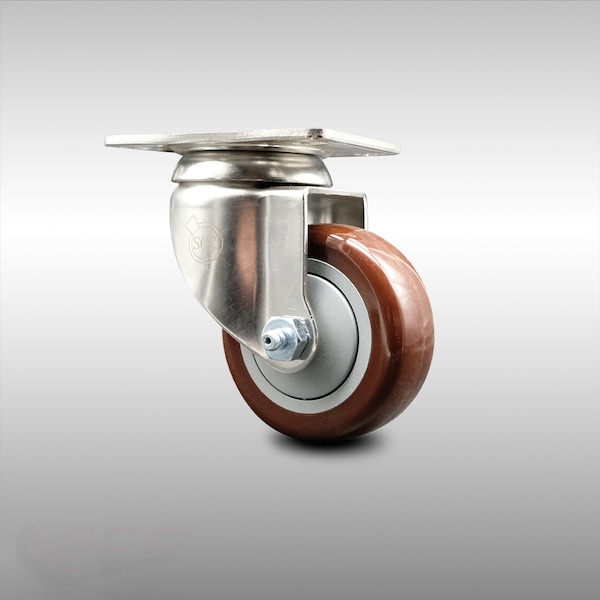 3 Inch 316SS Maroon Polyurethane Wheel Swivel Top Plate Caster